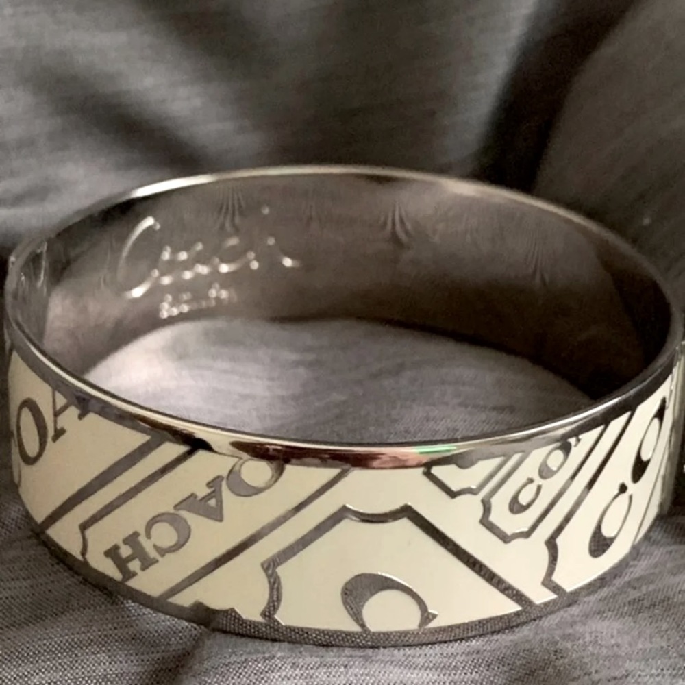 Coach Bangle Bracelet in silver & white